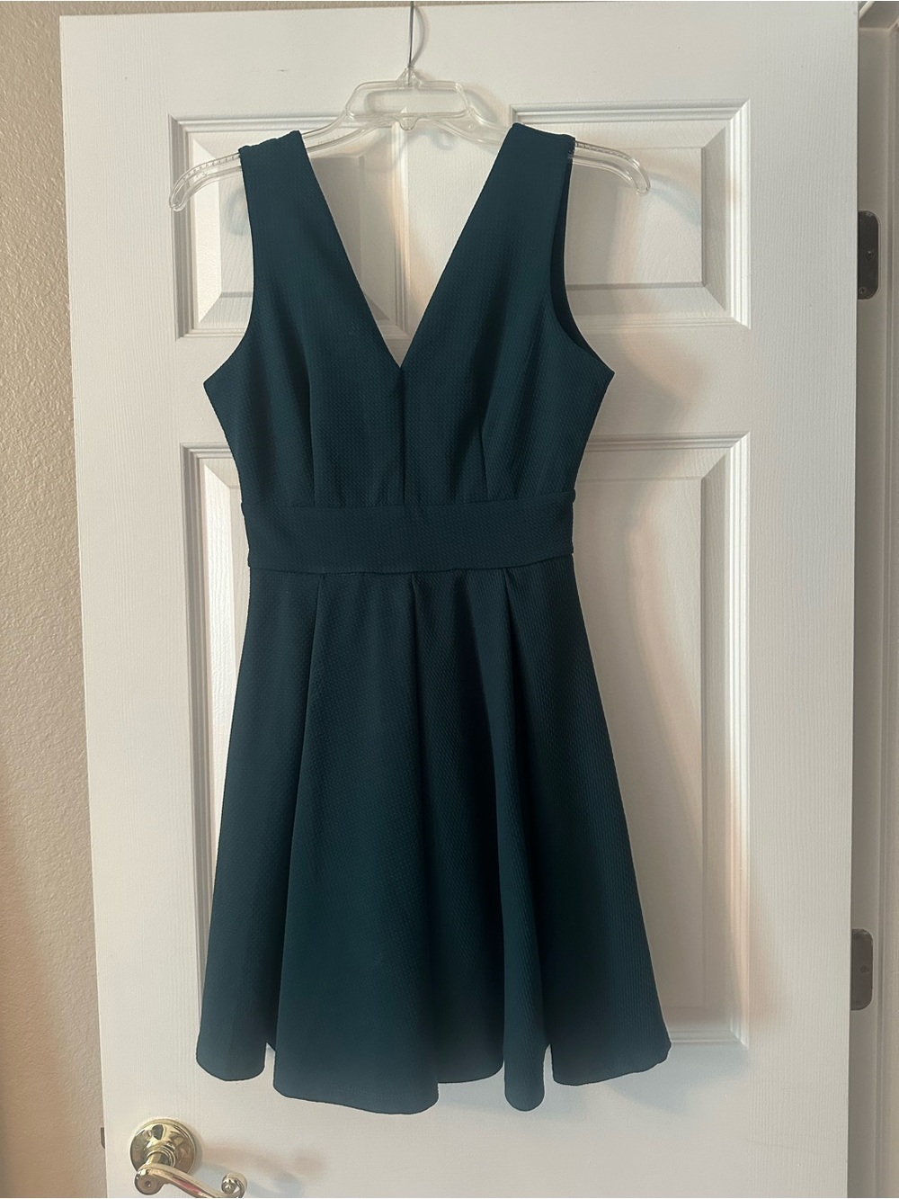 Haute Monde Teal, Purple/Mauve Backless V-Neck Fit-and-Flare Dress
